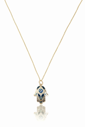 14K Gold Treville Hamsa Pendant Necklace In Blue Todays Mega Savings