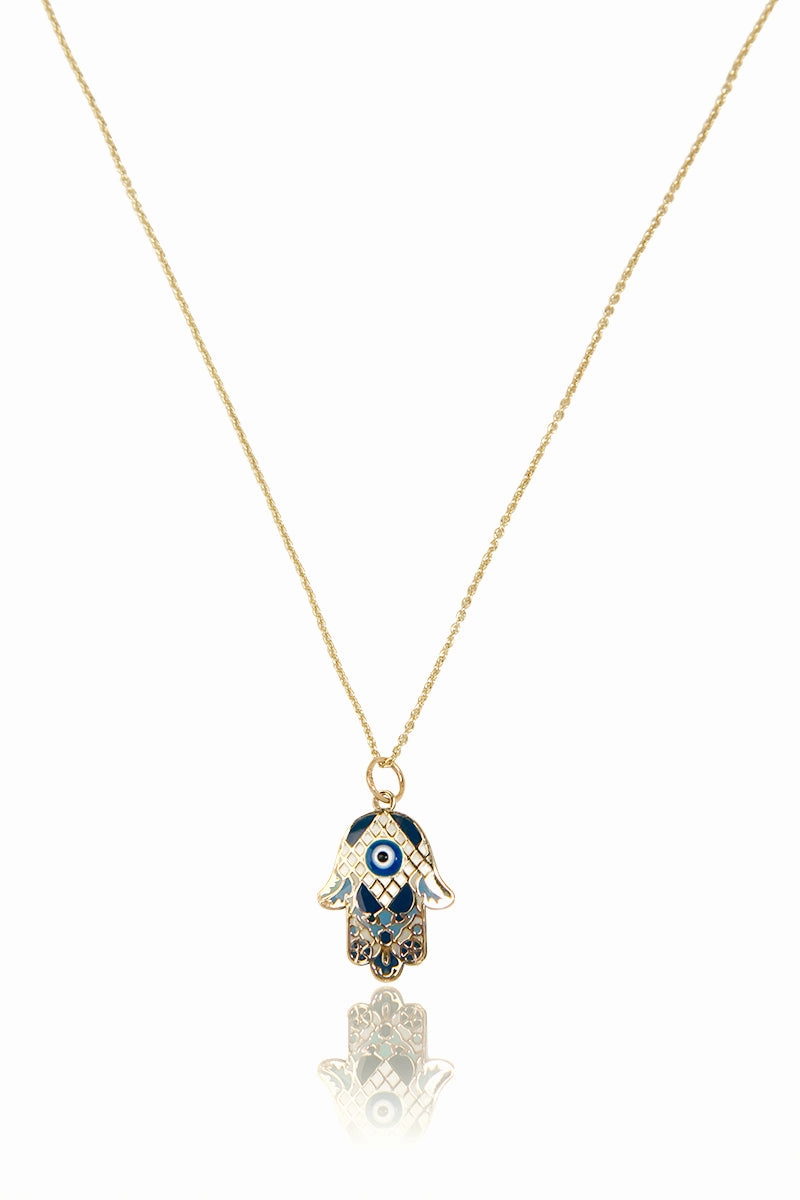 14K Gold Treville Hamsa Pendant Necklace In Blue Todays Mega Savings
