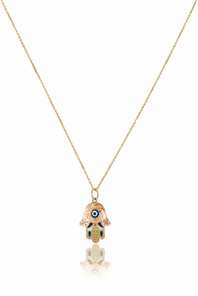 Steal the Deal Now 14K Gold Treville Hamsa Pendant Necklace In Pink