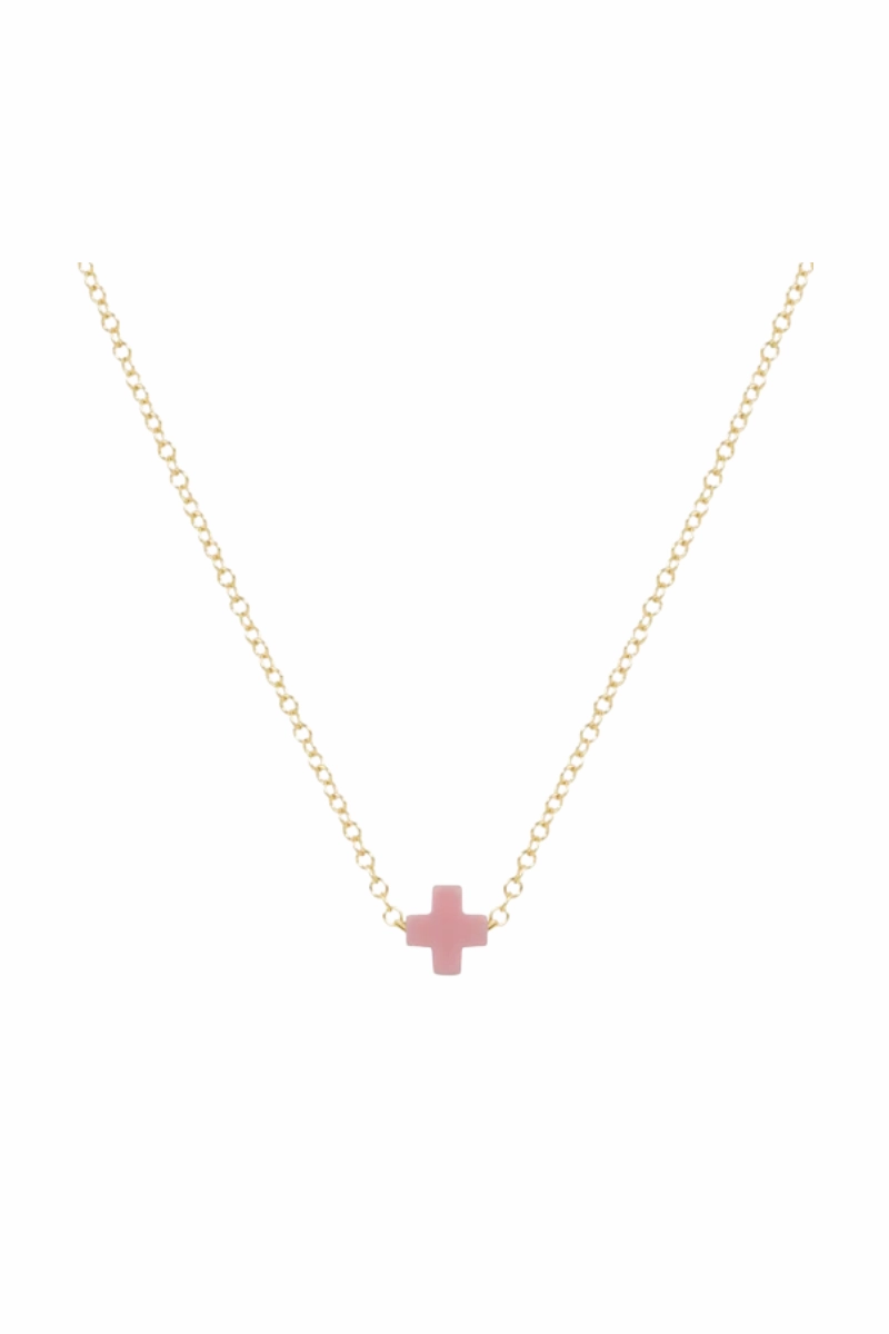 16" Necklace Gold - Signature Cross Small Pink Best Seller Deal