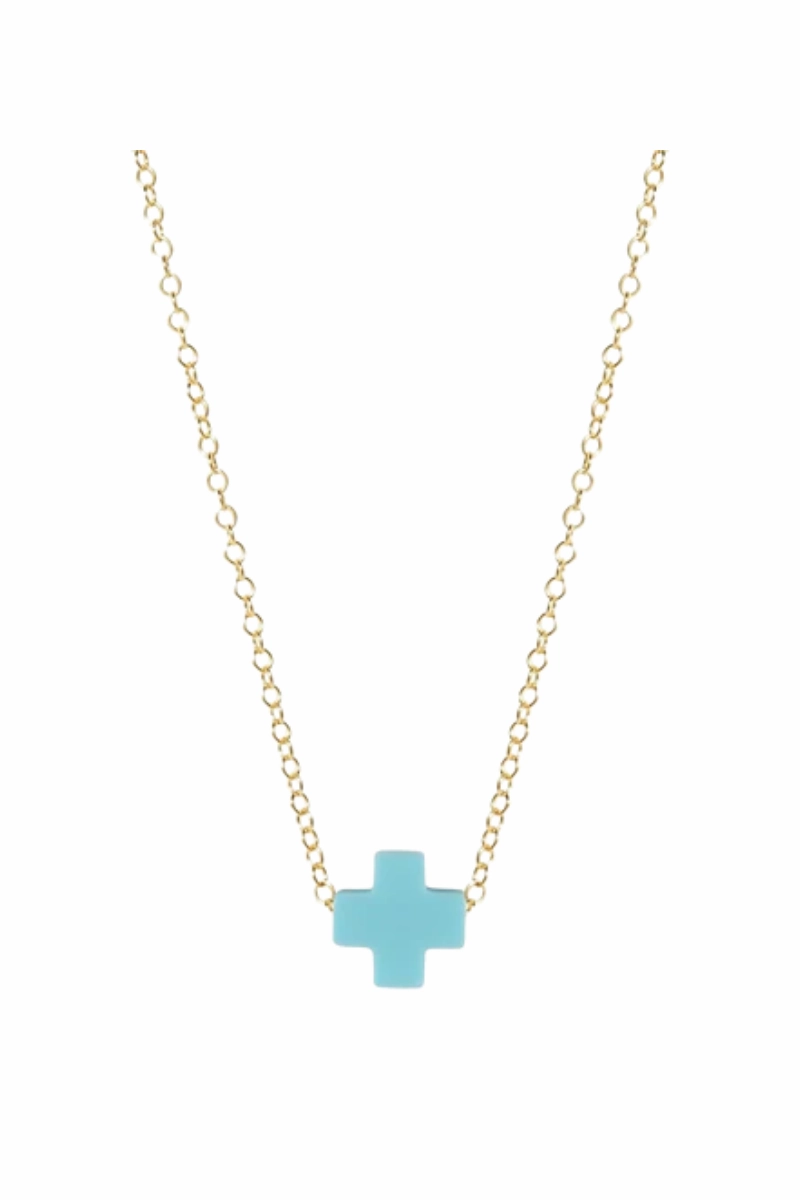 16" Necklace Gold - Signature Cross Turquoise Steal the Deal Now