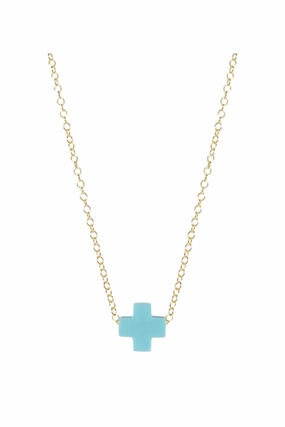 16" Necklace Gold - Signature Cross Turquoise Steal the Deal Now