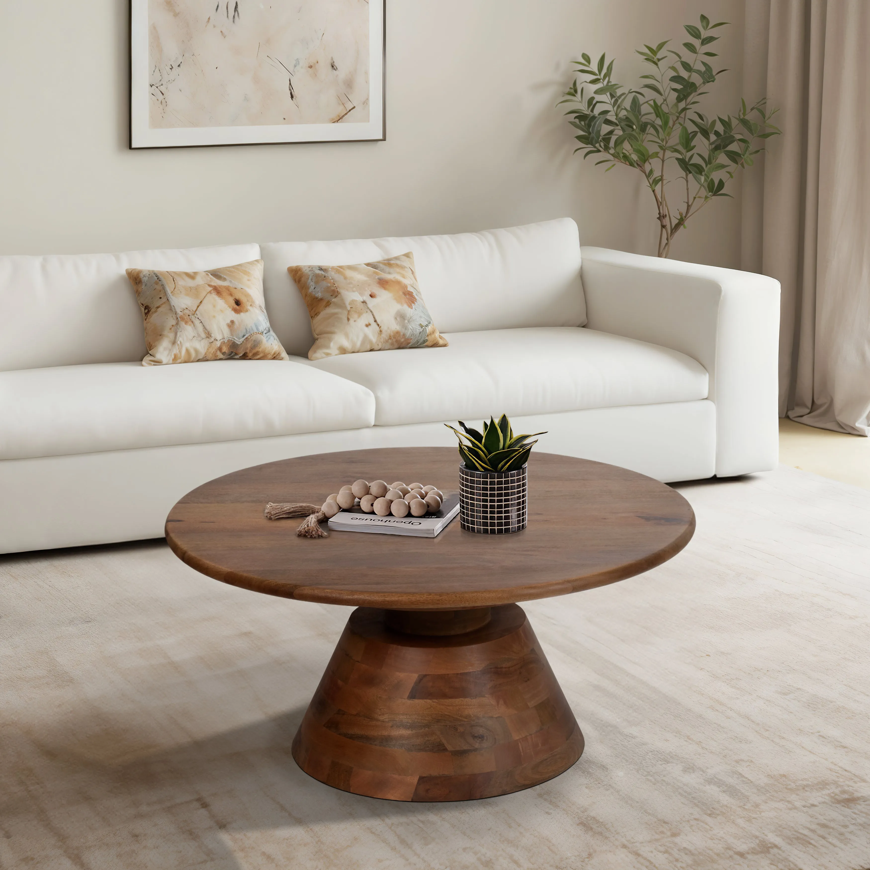 34" Tapered Wood Coffee Table, Natural