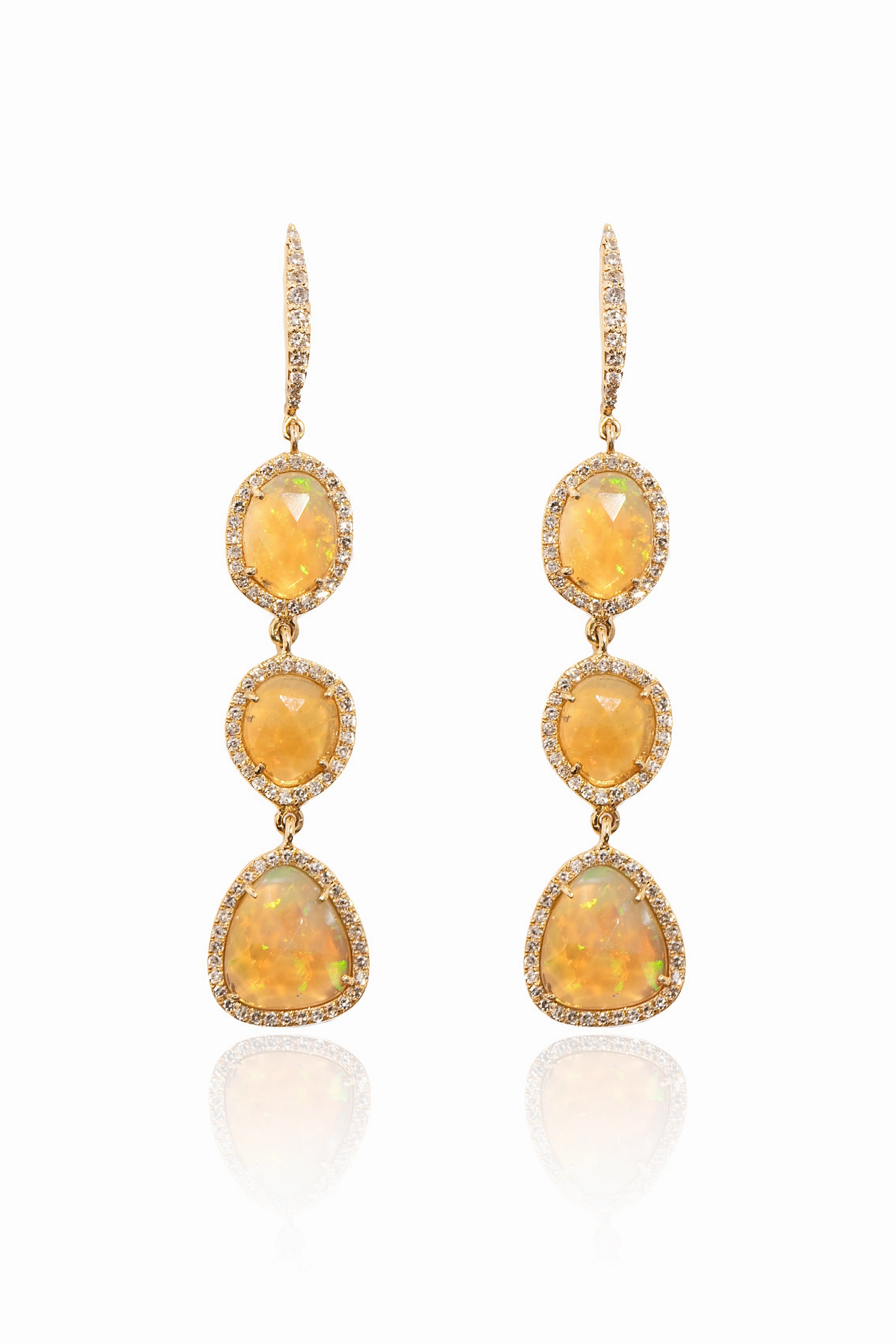 Perfect Gift Offer Big Price Drop 3 Diamond Opal Earrings In 14K Yellow Gold