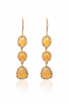 Perfect Gift Offer Big Price Drop 3 Diamond Opal Earrings In 14K Yellow Gold