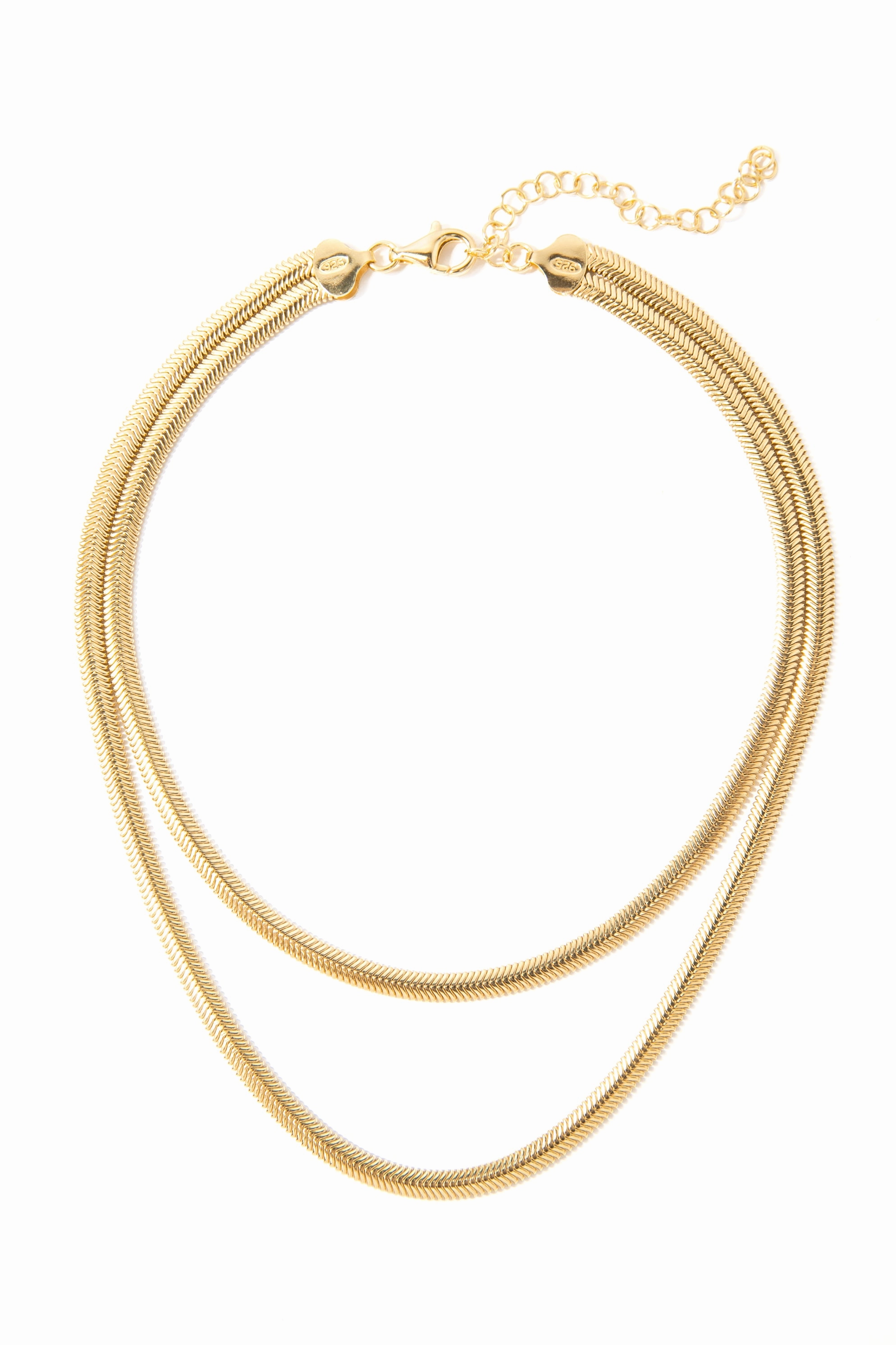 Clearance Event 925 Gold Double Herringbone Chain Necklace