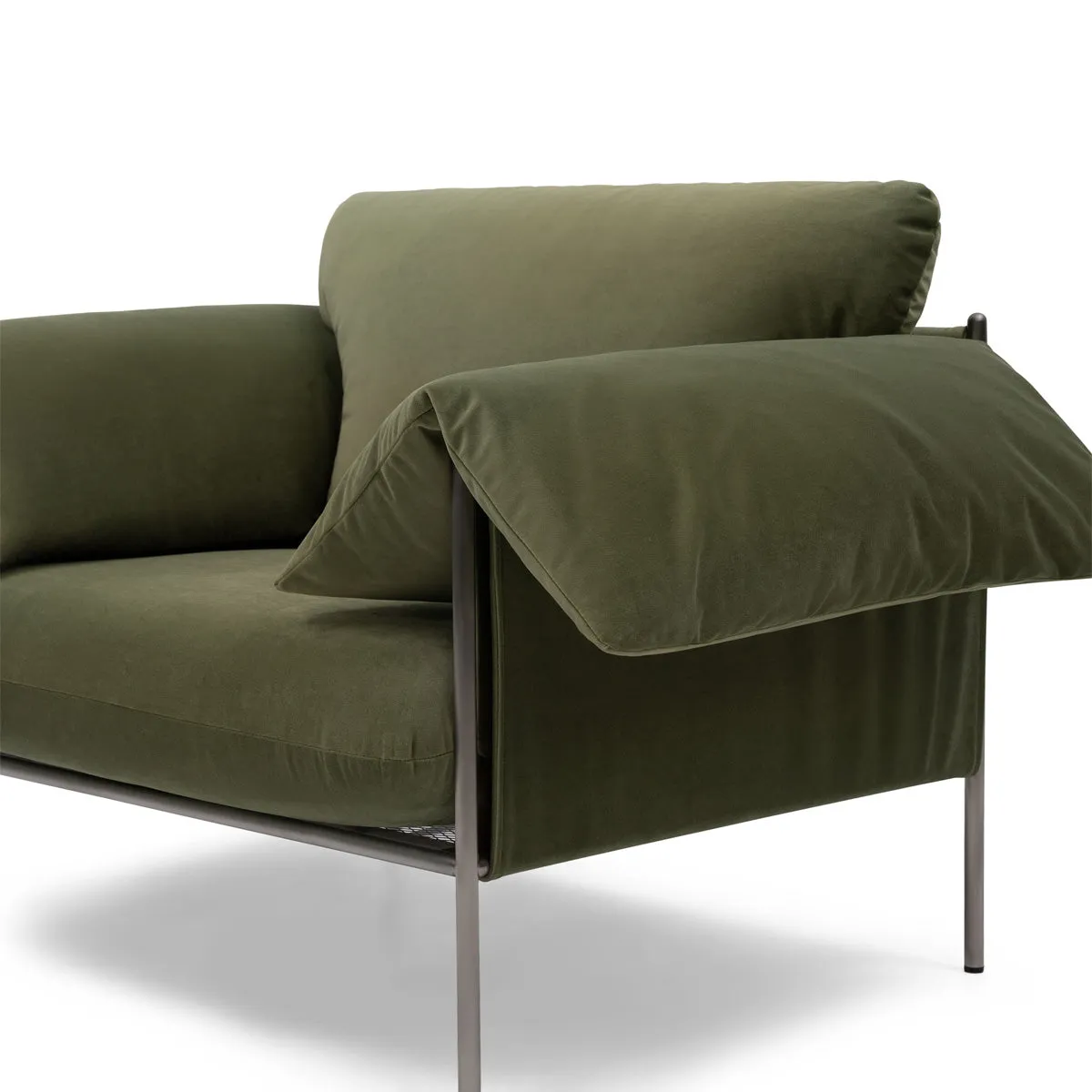 Alva Armchair (Brushed Steel Frame, Malibu Matcha)