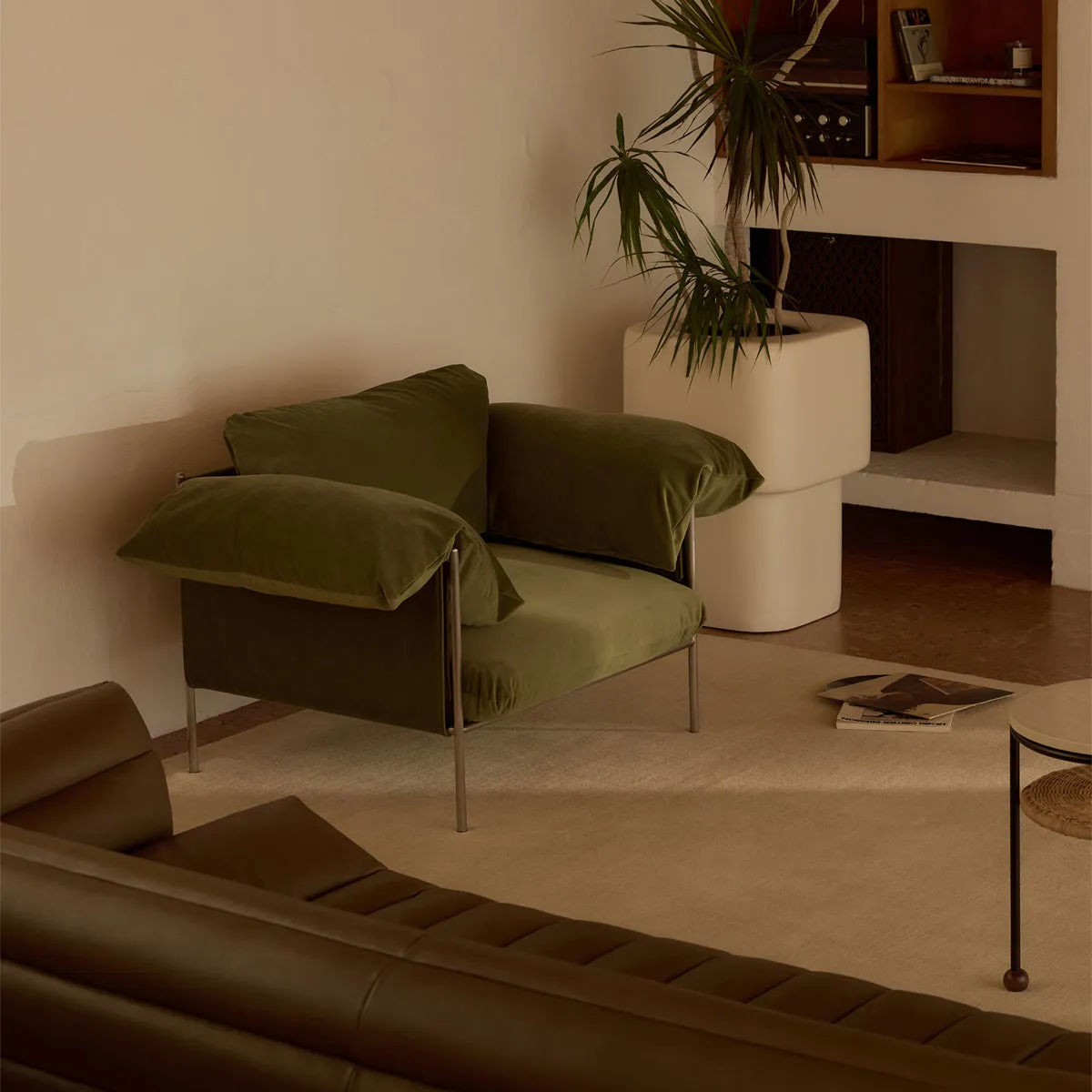 Alva Armchair (Brushed Steel Frame, Malibu Matcha)