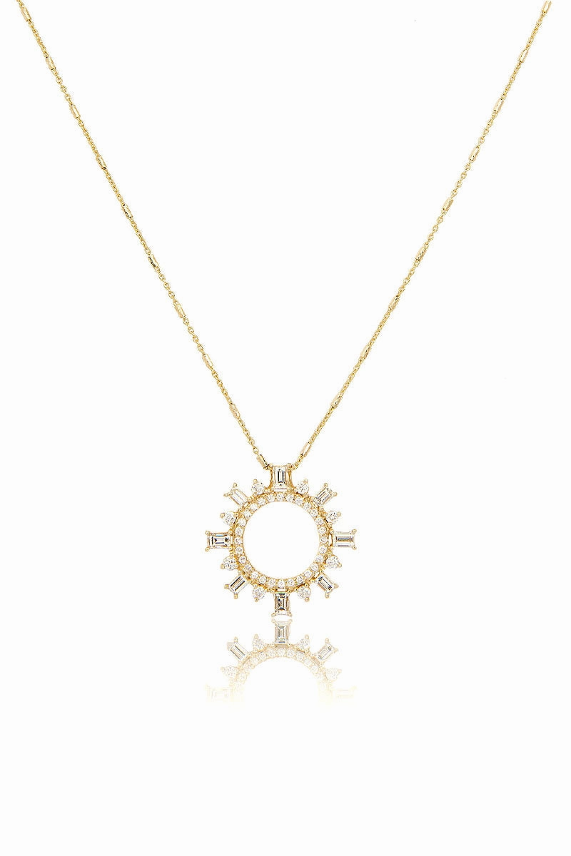 Baguette Diamond Shipswheel Compass Necklace In Yellow Gold Trending Savings Now