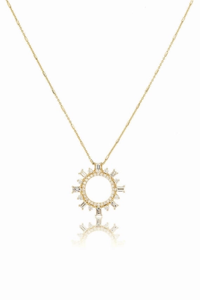 Baguette Diamond Shipswheel Compass Necklace In Yellow Gold Trending Savings Now
