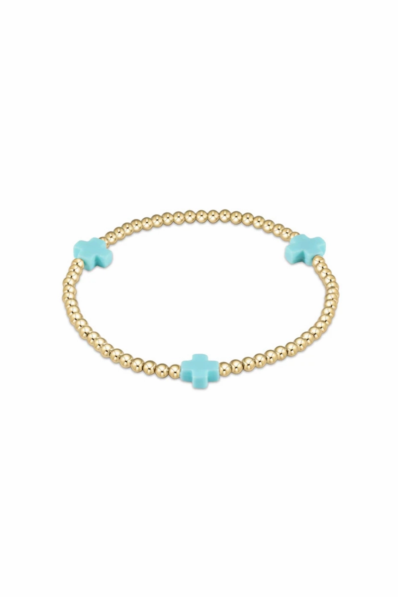 Egirl Signature Cross Gold Pattern 3Mm Bead Bracelet- Turquoise Today Only Discount Alert