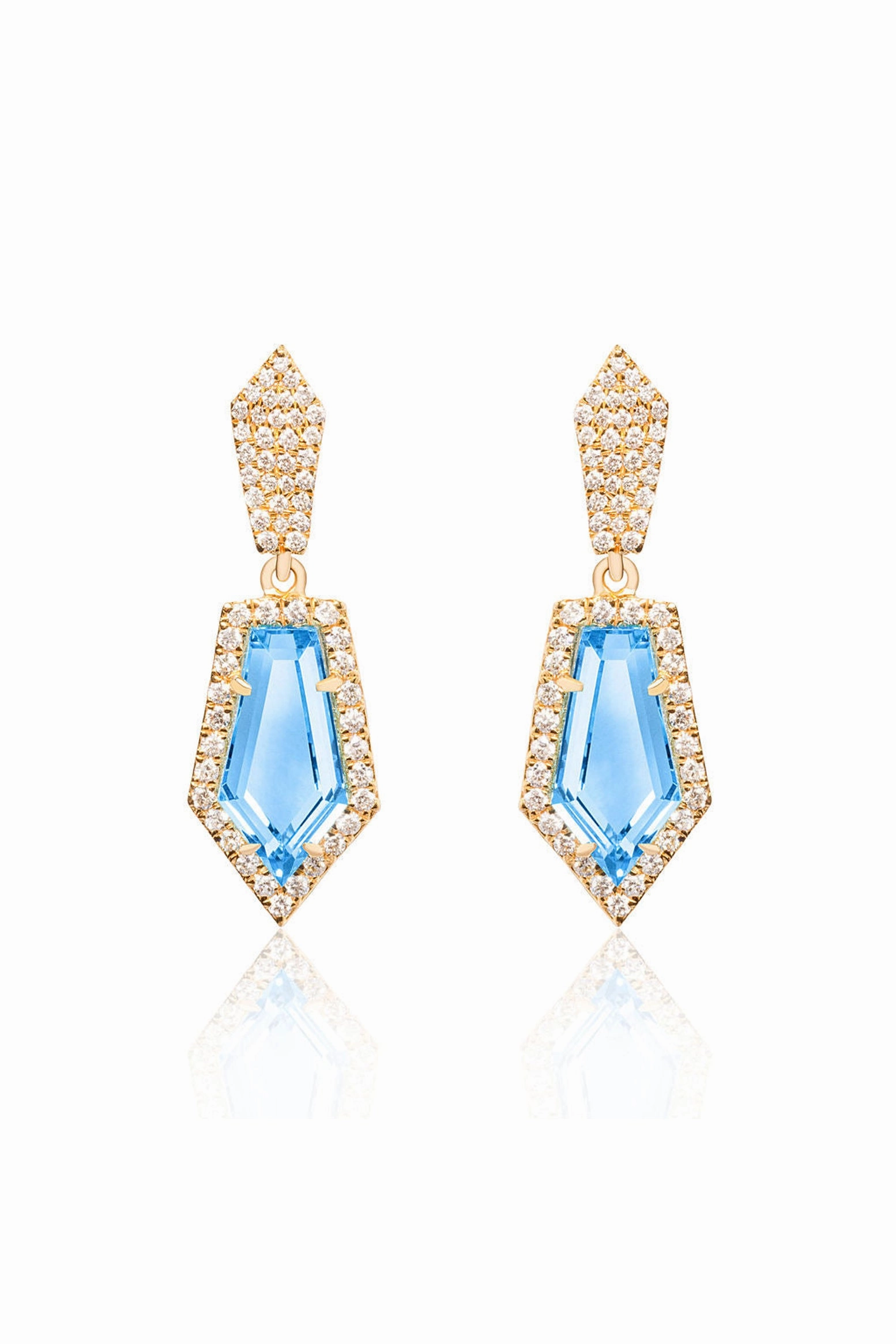 Hot Pick Online Must-Have Items Blue Topaz Diamond Kite Earrings In 18K Yellow Gold