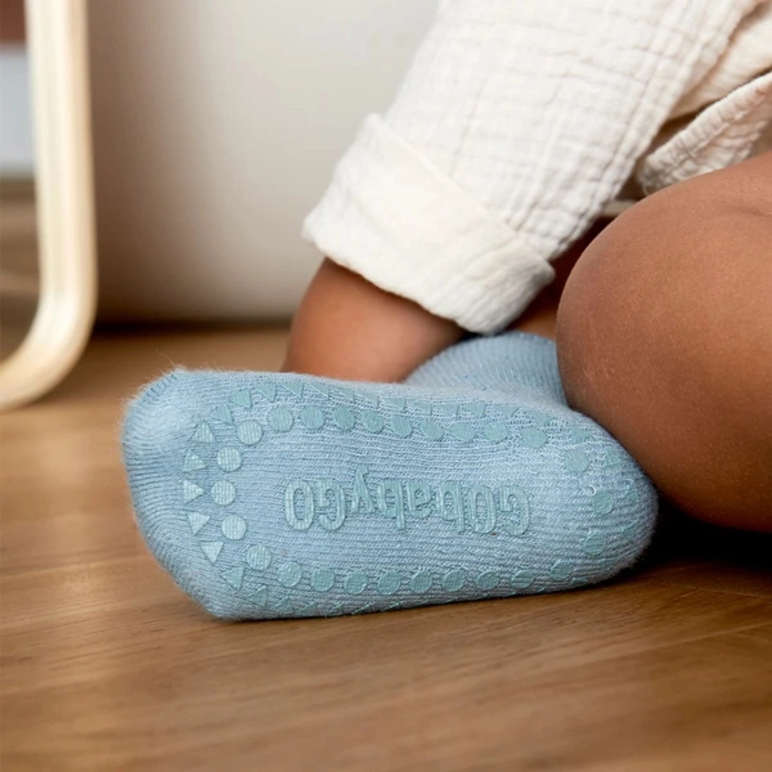 Exclusive Savings Event New Arrival Discount Gobabygo Dusty Blue Non Slip Socks Organic Cotton