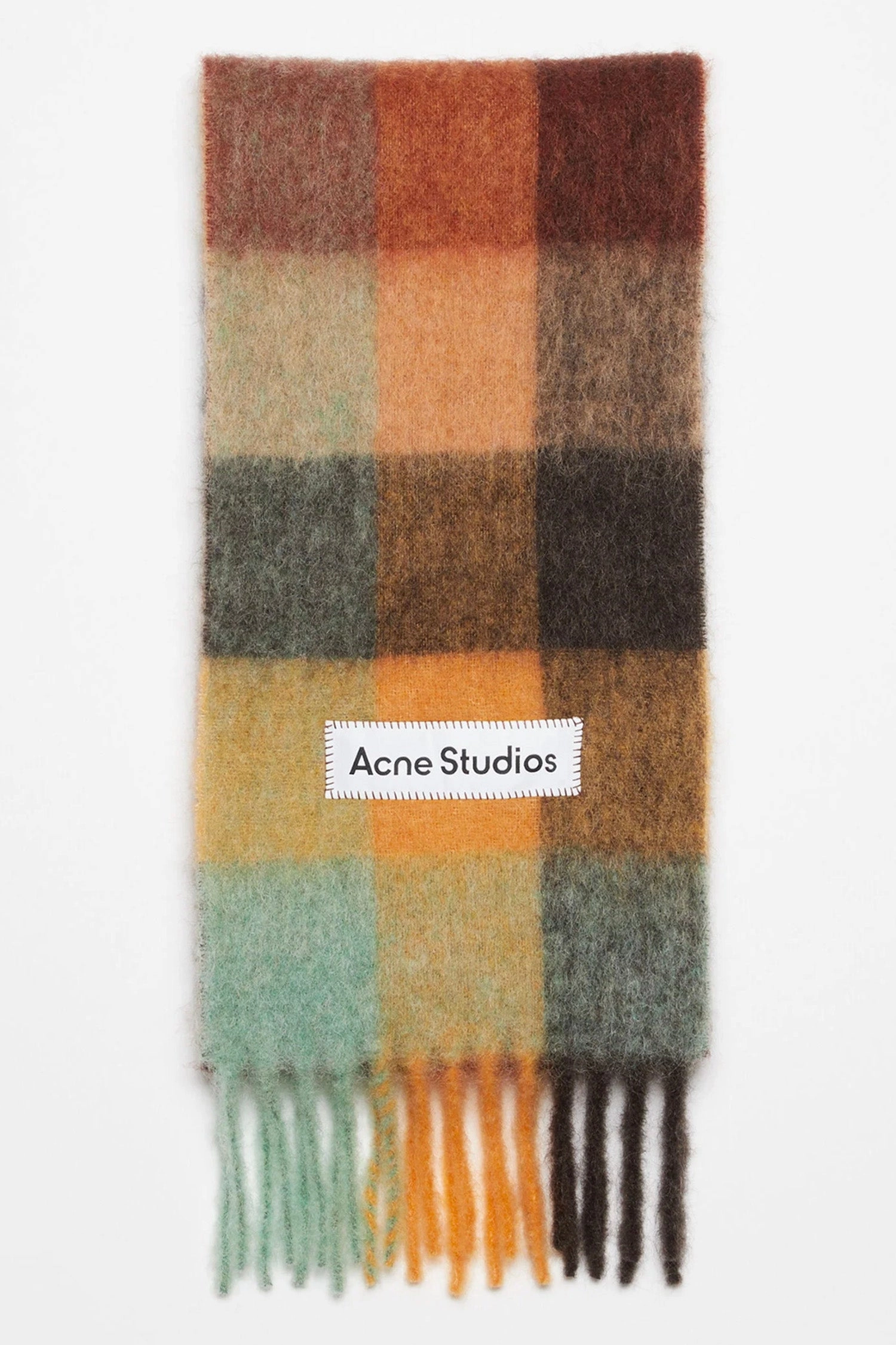 Trendy Picks Today Checked Mohair Scarf Chestnut Brown/Yellow/Green
