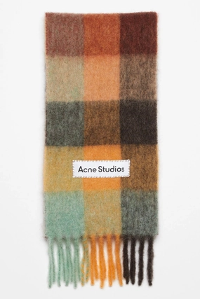 Trendy Picks Today Checked Mohair Scarf Chestnut Brown/Yellow/Green
