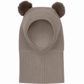 Huttelihut Brown Melange Balaclava Windstop W. Pompoms Grab It Fast