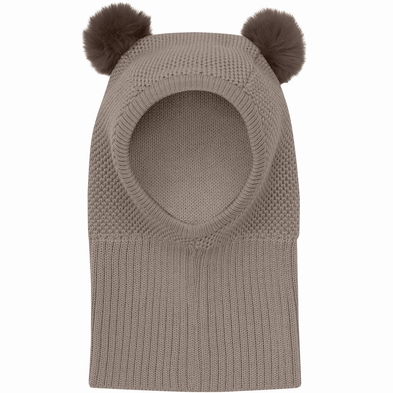 Huttelihut Brown Melange Balaclava Windstop W. Pompoms Grab It Fast