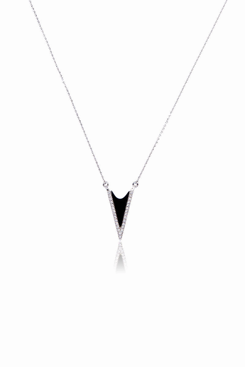Mega Online Discount Black Onyx Diamond V Necklace In White Gold