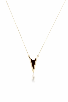 Flash Offer Today Black Onyx Diamond V Necklace In Yellow Gold