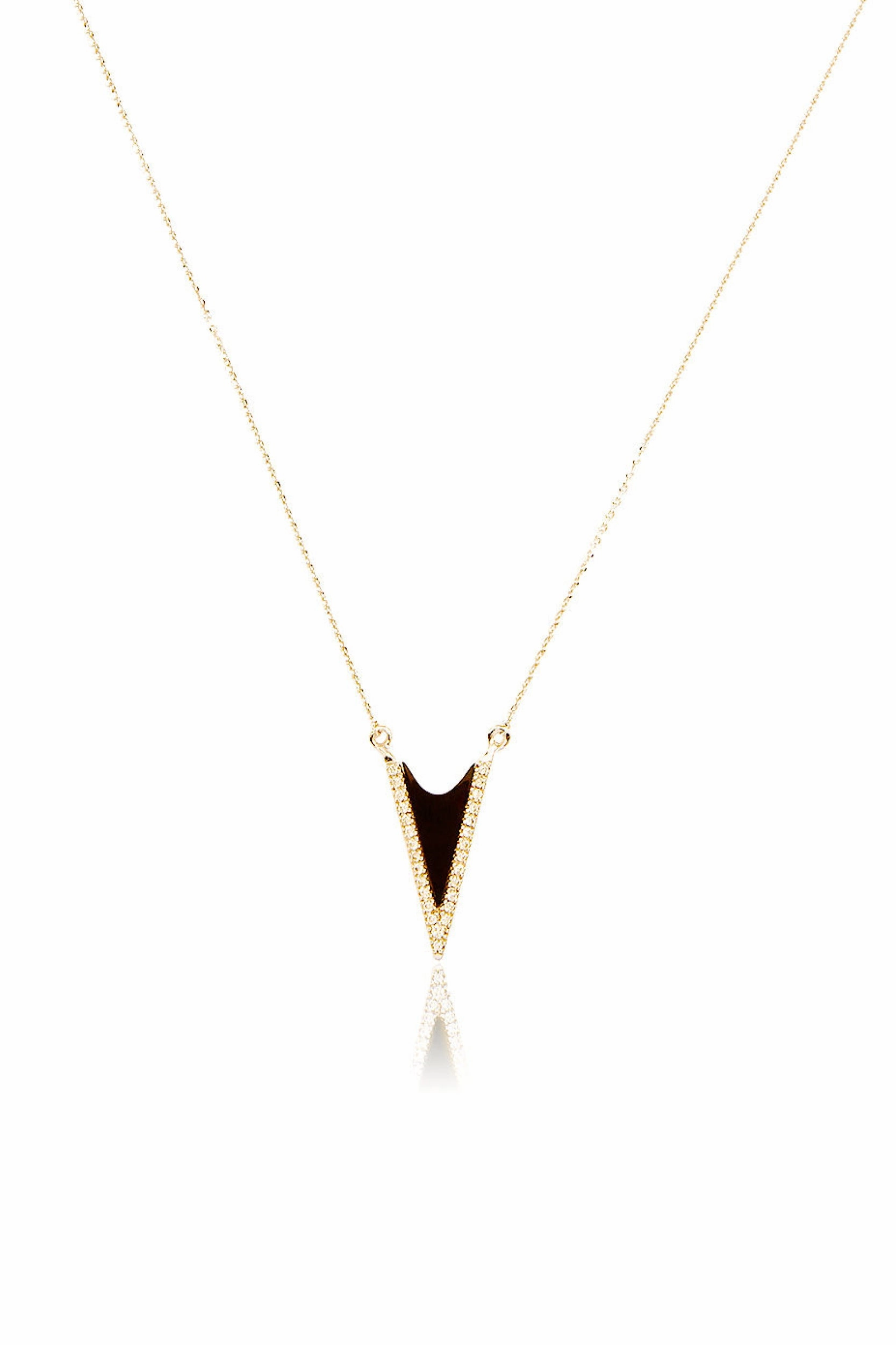 Flash Offer Today Black Onyx Diamond V Necklace In Yellow Gold