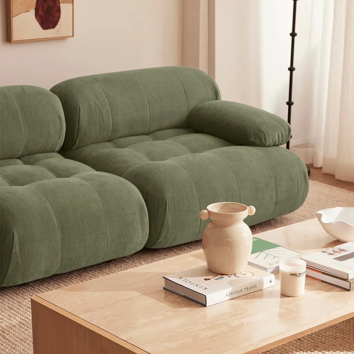 Bowie Textured Velvet 3 Seat Sofa (Olive)
