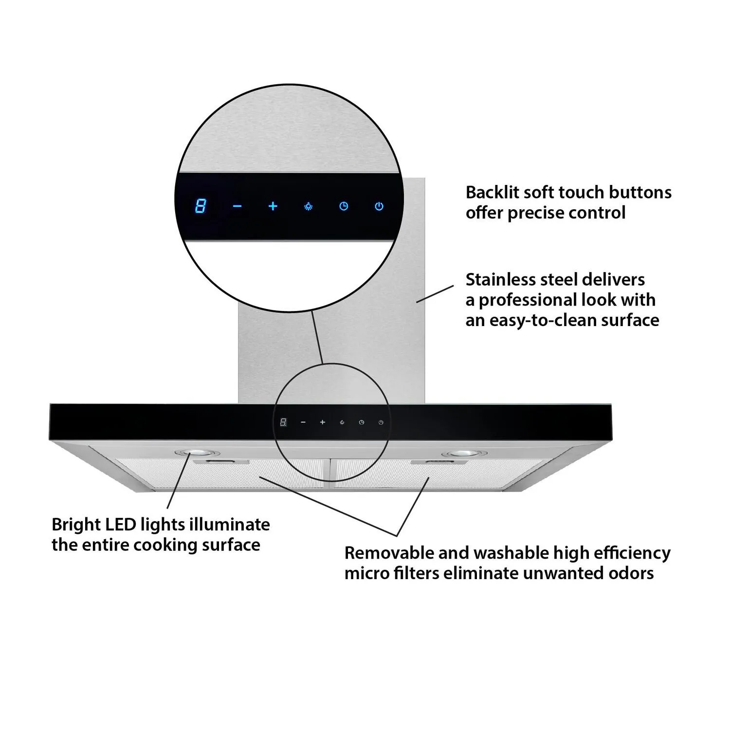 Broan BWT1304SSB Broan?? 30-Inch Convertible Wall-Mount T-Style Chimney Range Hood, 450 Max Cfm, Stainless Steel W/Black Glass