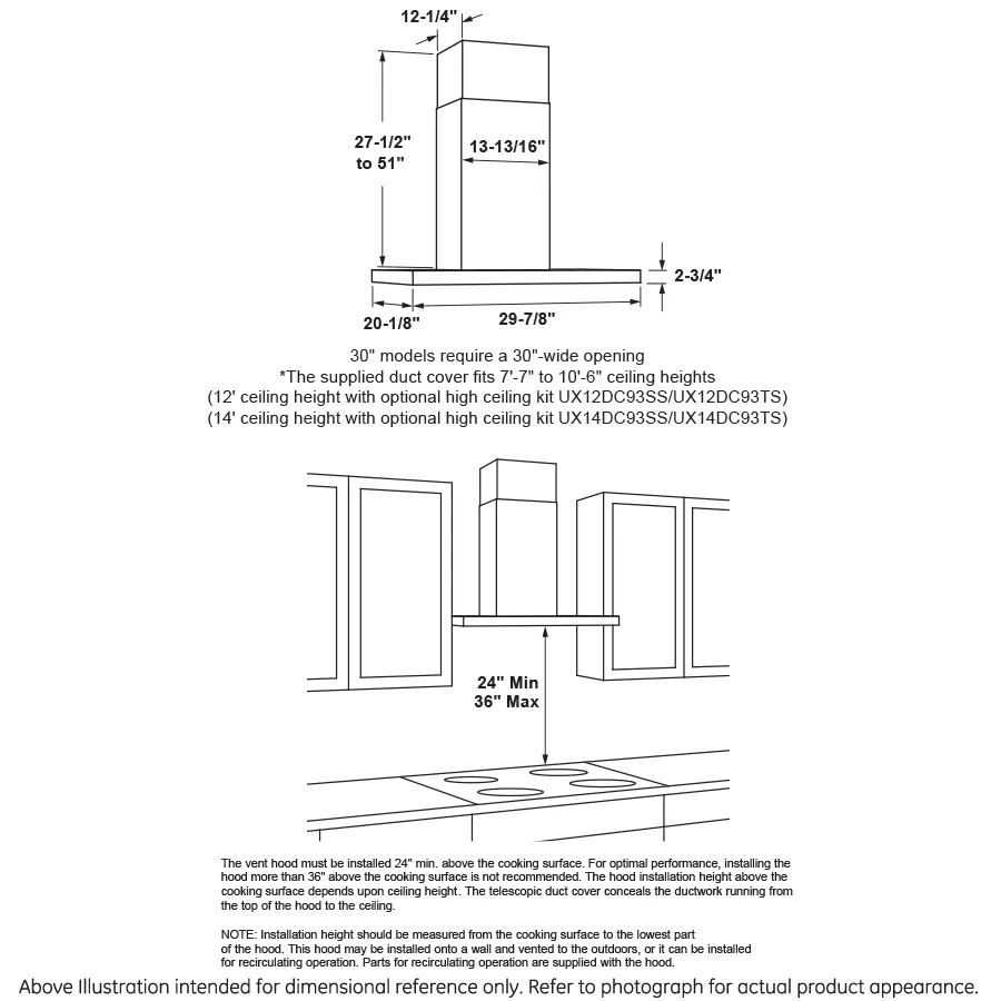 Cafe UVW9301SLSS 30" Smart Designer Wall Mount Hood W/ Perimeter Venting