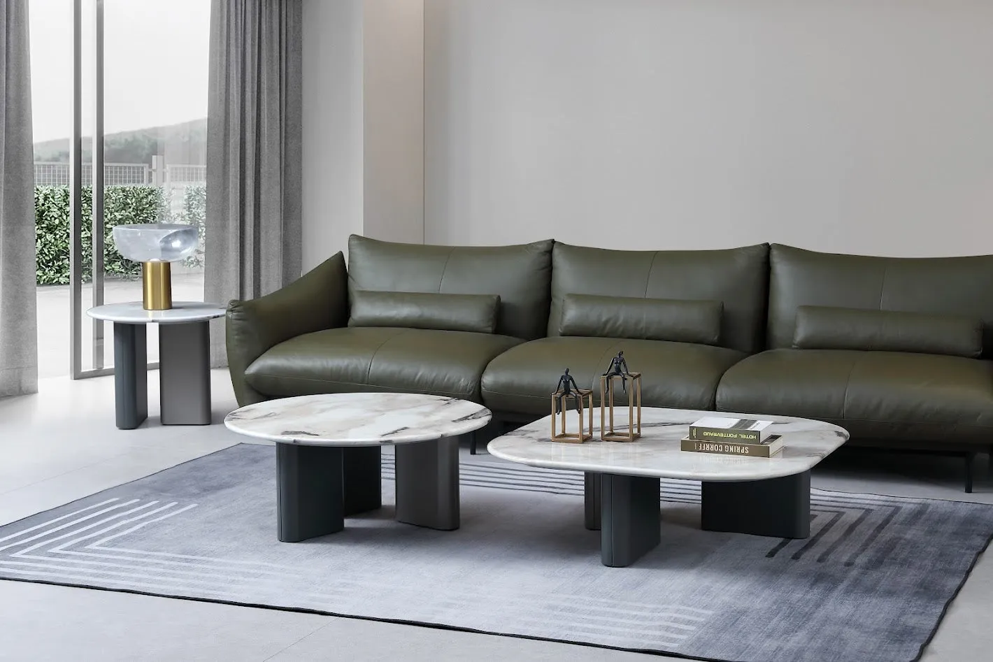 Celadon Charm Marble Curved Square Coffee Table