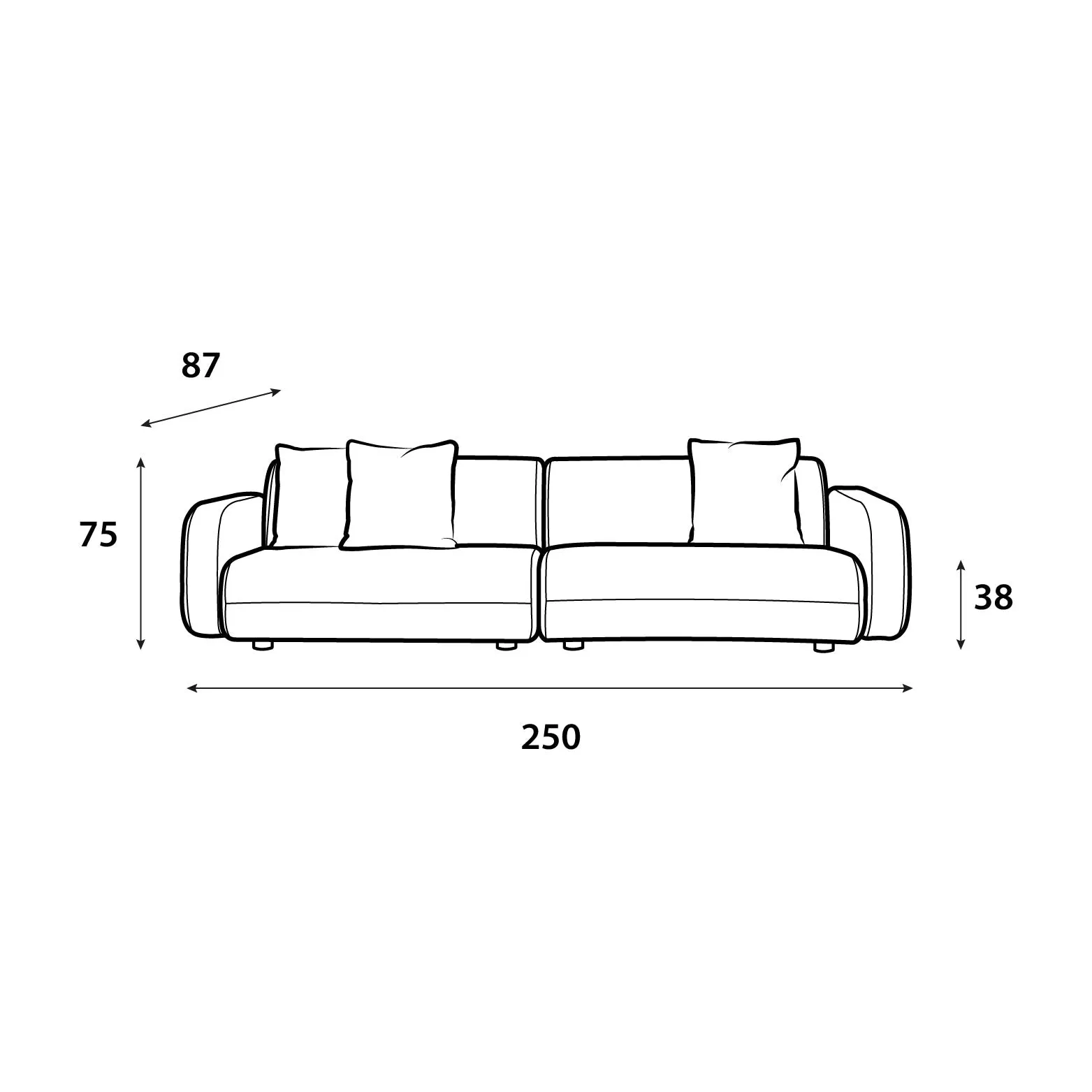 Chocolate velvet fabric sofa 250x87x38 cm