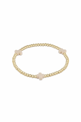 Dont Miss This Steal Signature Cross Gold Pattern 3Mm Bead Bracelet - Off White