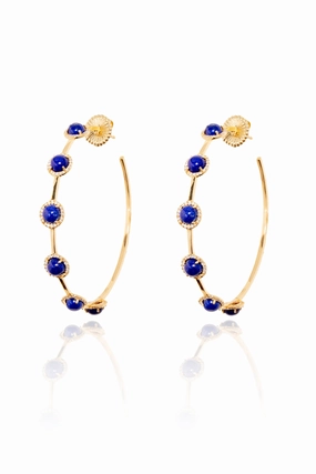 Diamond Lapis Hoops In 18K Yellow Gold Instant Deal Today Hot Pick of the Day