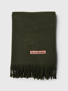 Save More Online Narrow Fringe Wool Scarf In Wood Green Melange