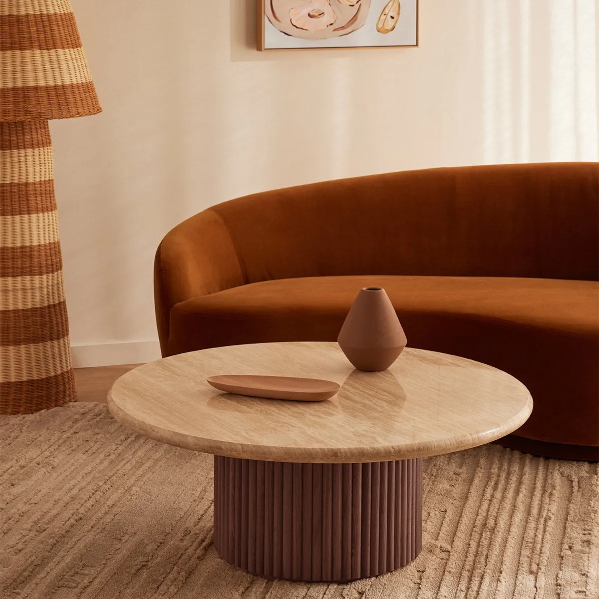 Cosmos Coffee Table (Walnut, Travertine, 100cm)