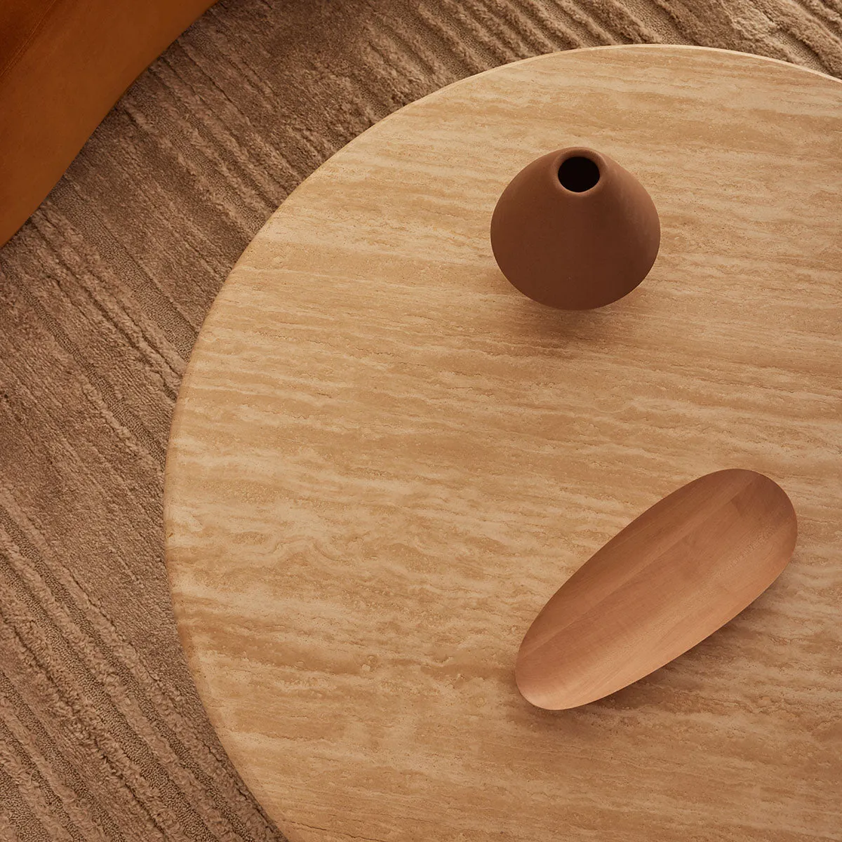 Cosmos Coffee Table (Walnut, Travertine, 100cm)