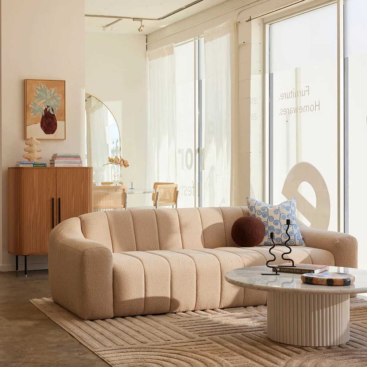 Cosmos Coffee Table (White Oak, Carrara Marble, 85cm)