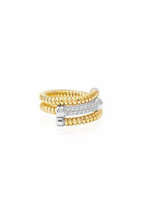 Crystal Pav Tubogas Ring In 925 Silver Gold Special Online Offer