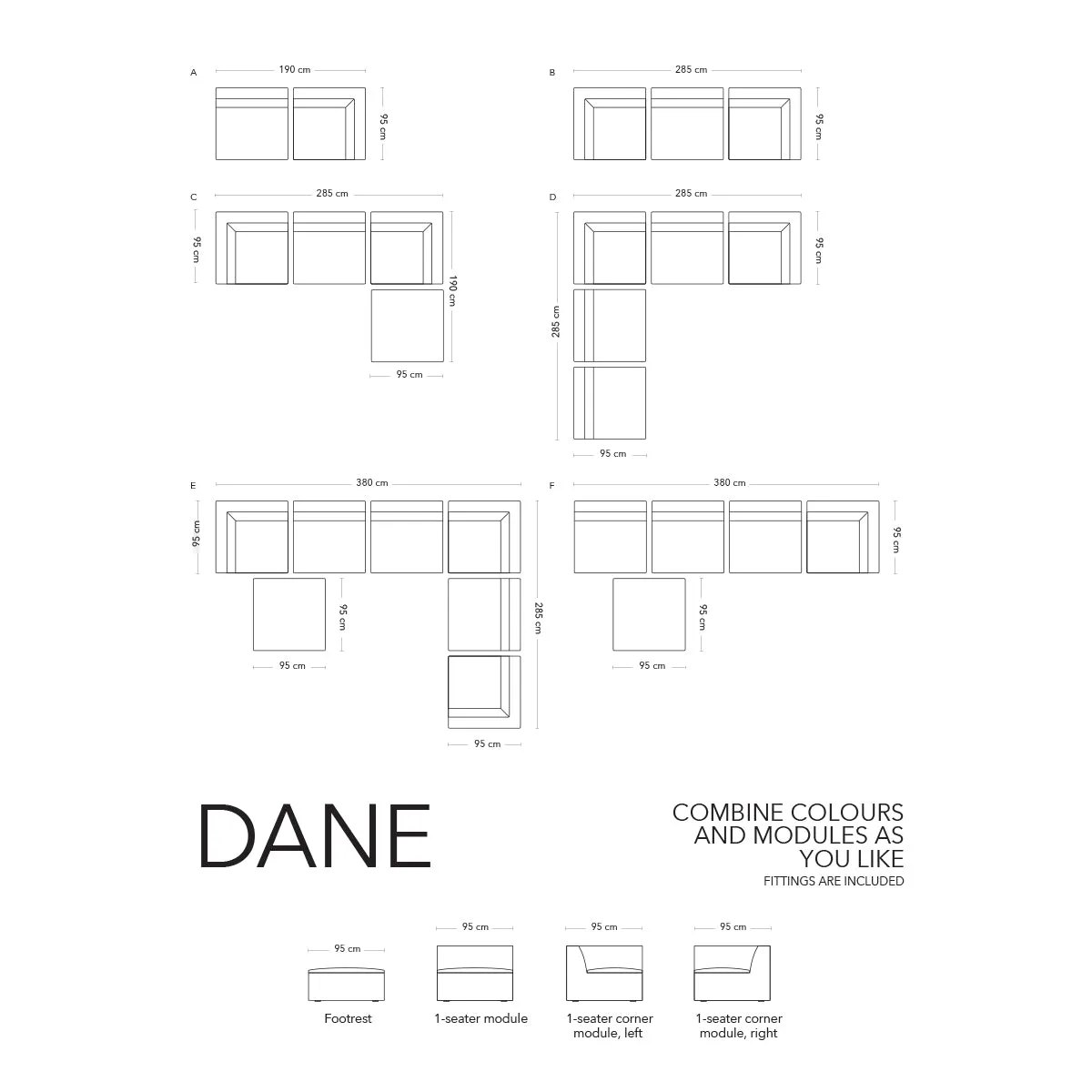 Dane Fabric 1 Seater Left Corner Modular Sofa