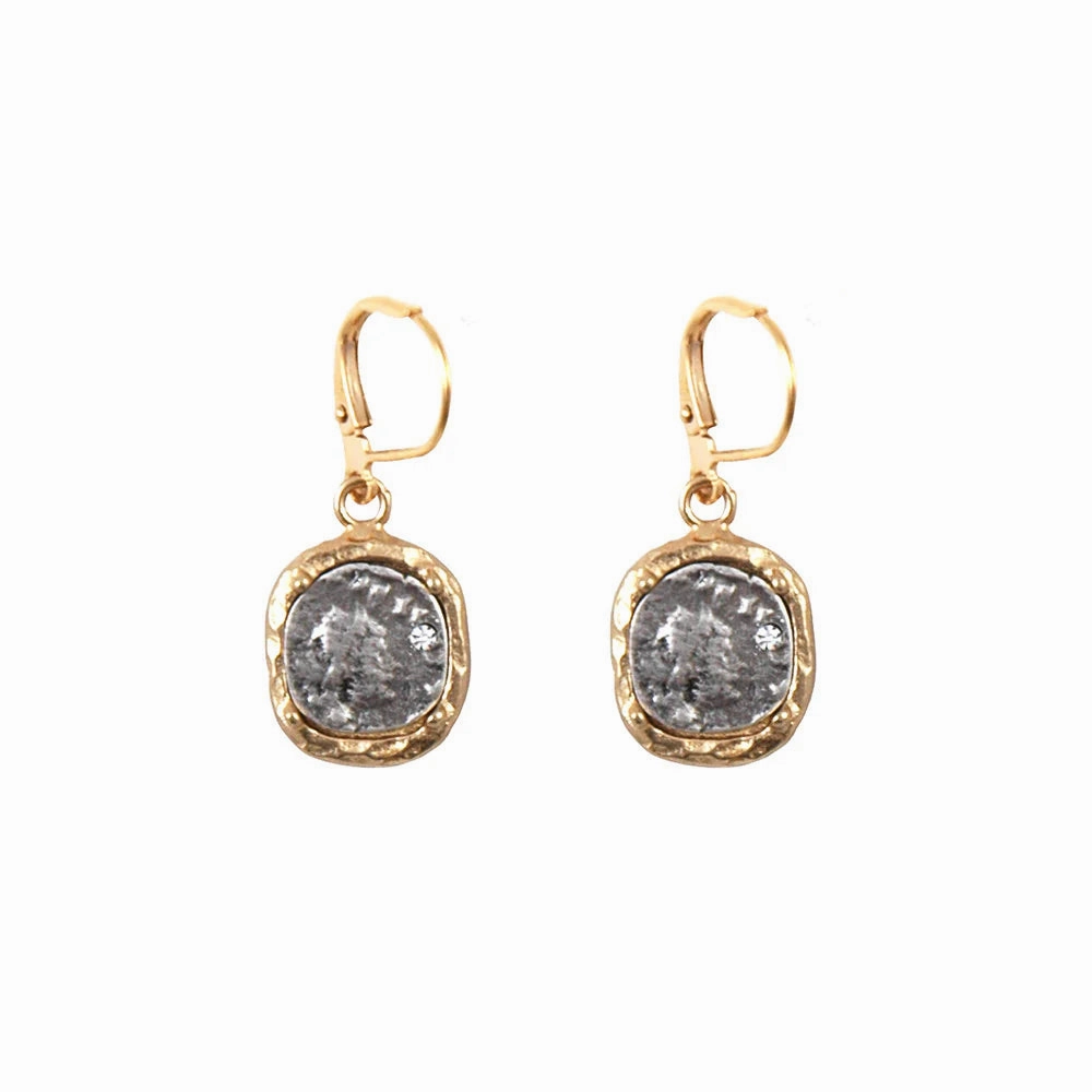 Surprise Discount Today Dangling Coin Earrings W/Clear Crystals