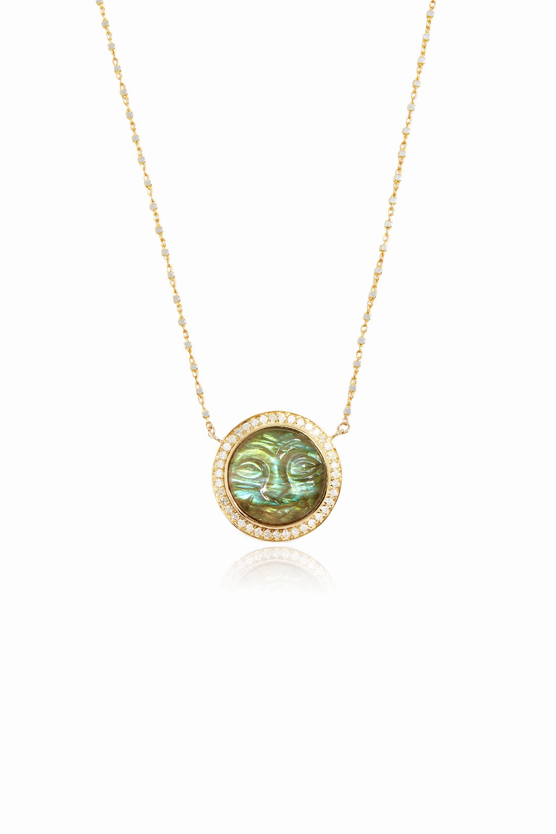 Diamond Man In The Moon Labradorite Pendant Necklace Limited Time Sale Mega Online Discount