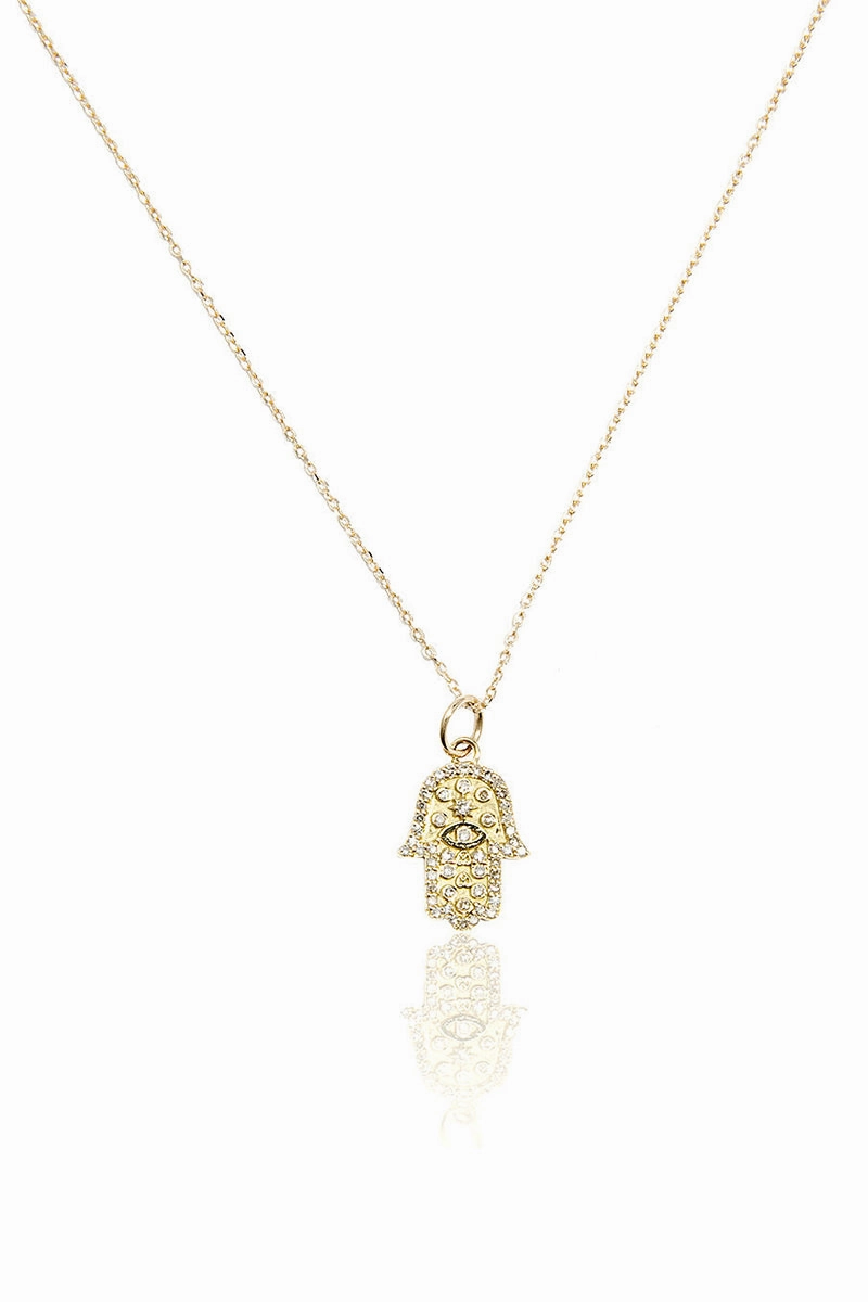Diamond Mini Hamsa Necklace In Yellow Gold Hot Offer Inside Todays Steal