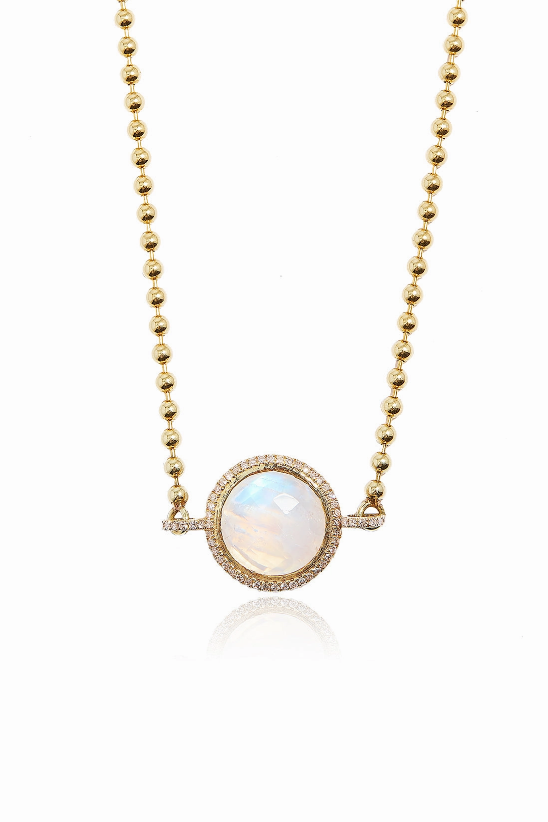 Diamond Moonstone Ball Chain Necklace In 14K Yellow Gold Todays Special Savings Instant Savings Deal