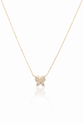 Diamond Pav Butterfly Necklace In 14K Yellow Gold Exclusive Deal Inside Hot Price Drop