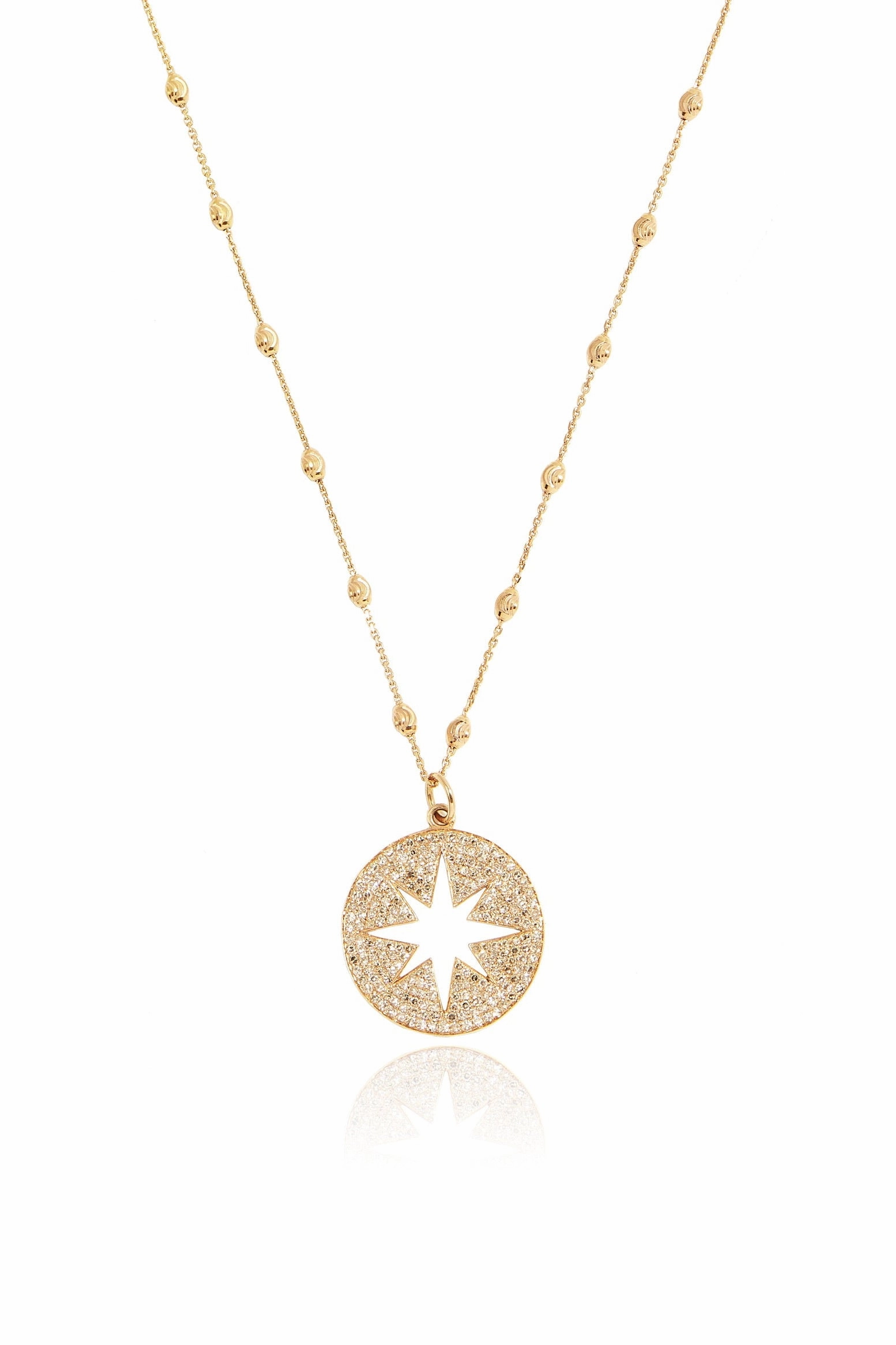 Limited Stock Alert Dont Miss This Offer Diamond Pav Large Compass Necklace On Lunar Chain In Yellow Gold
