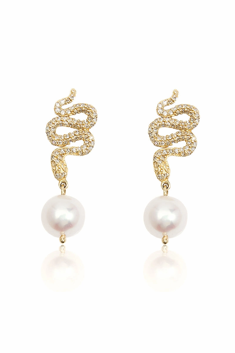 Diamond Snake White Semi Baroque Pearl Drops In Yellow Gold Dont Miss Todays Deal
