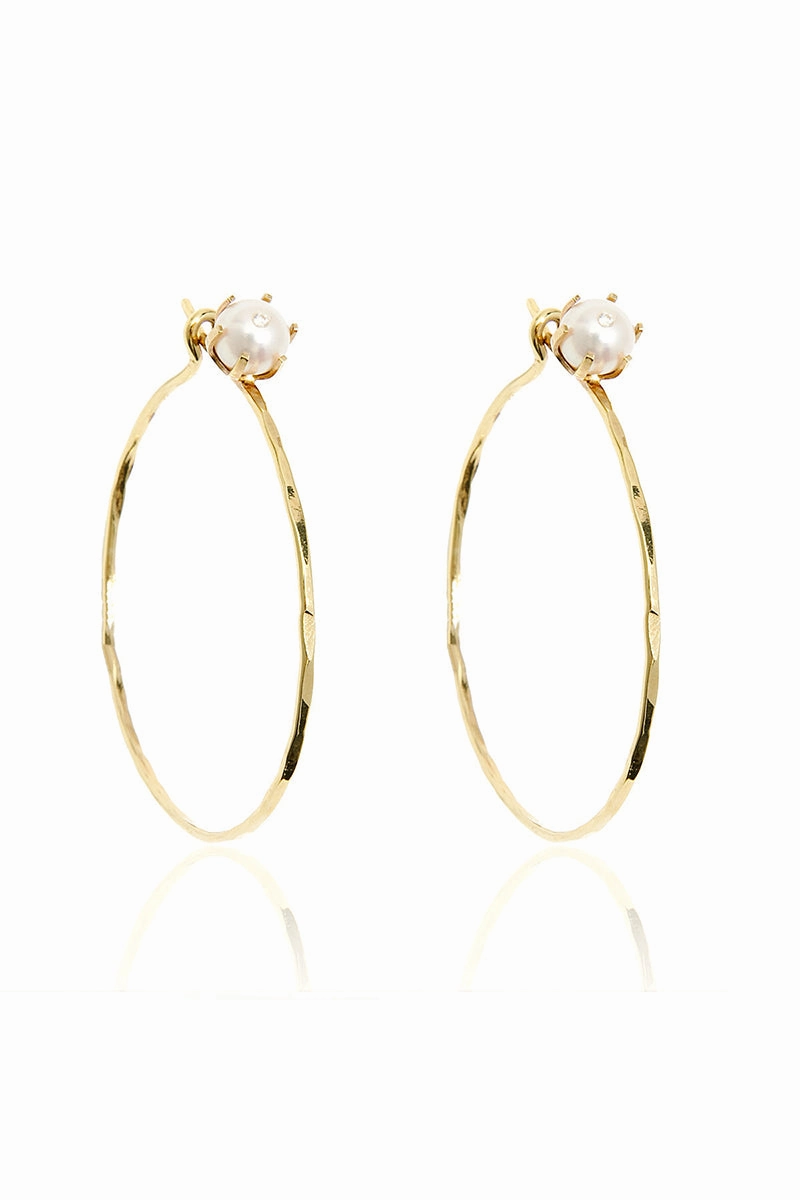 Diamond Stud Semi Baroque Pearl Hoops In Yellow Gold Clearance Event Today Hot Pick Online