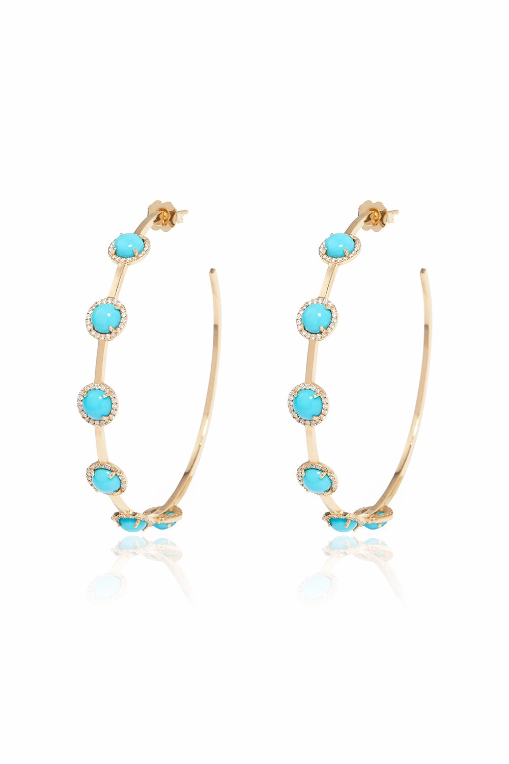 Today Only Savings Diamond Turquoise Hoops In 18K Yellow Gold