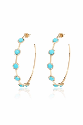 Today Only Savings Diamond Turquoise Hoops In 18K Yellow Gold