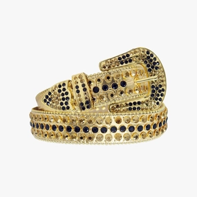 Todays Hot Pick Trending Hot Picks Dna Belt - Golden Alligator Leather With Black And Golden Stones