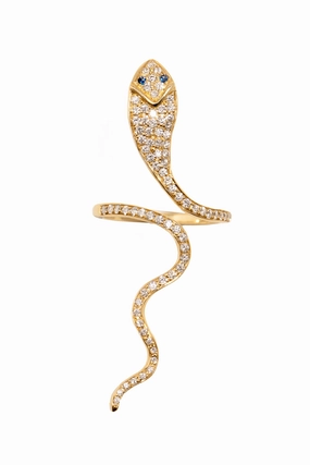 Shop Now & Save Clearance Event Diamond Pav Serpent Ring With Sapphire Eyes In 18K Yellow Gold