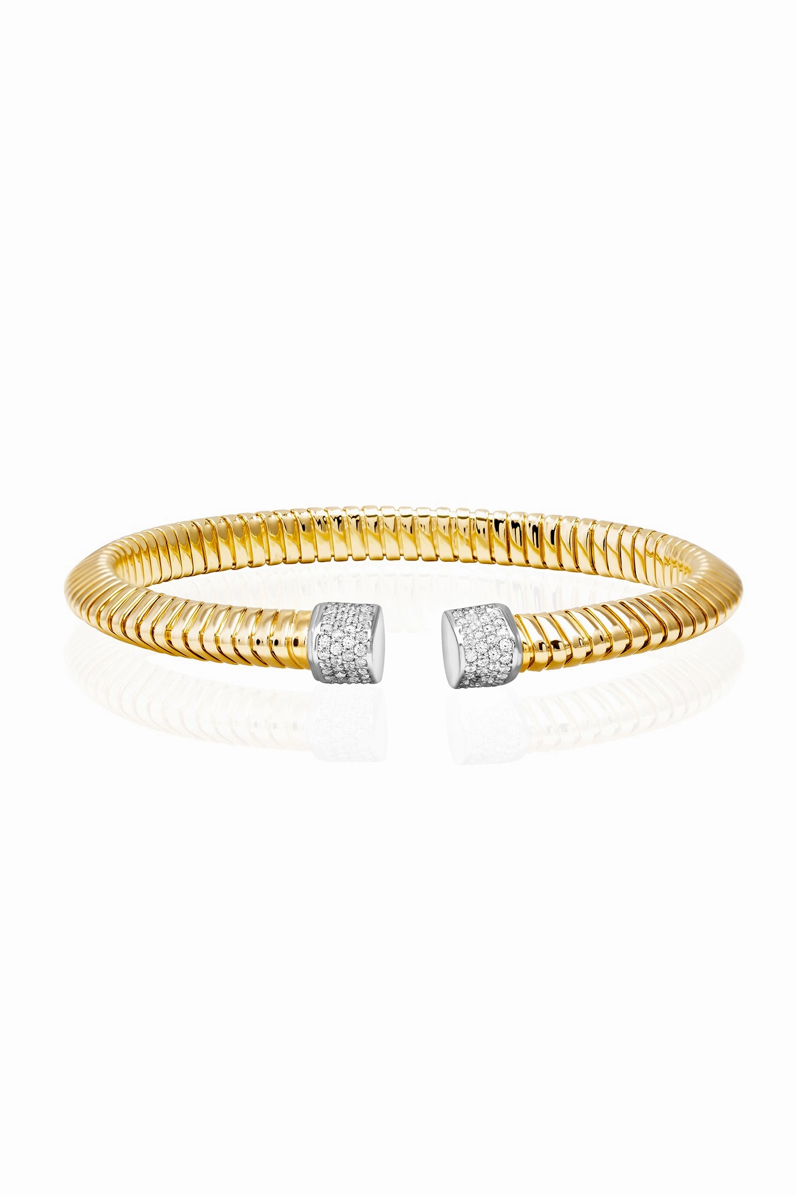 Limited Time Offer! Save Today Event Double Crystal Pav Tubogas Bracelet In 925 Silver Gold